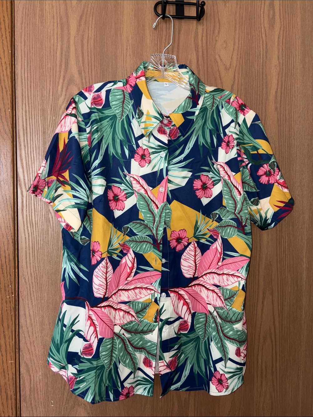 Women’s Navy Tropical Print Short-Sleeve Shirt
